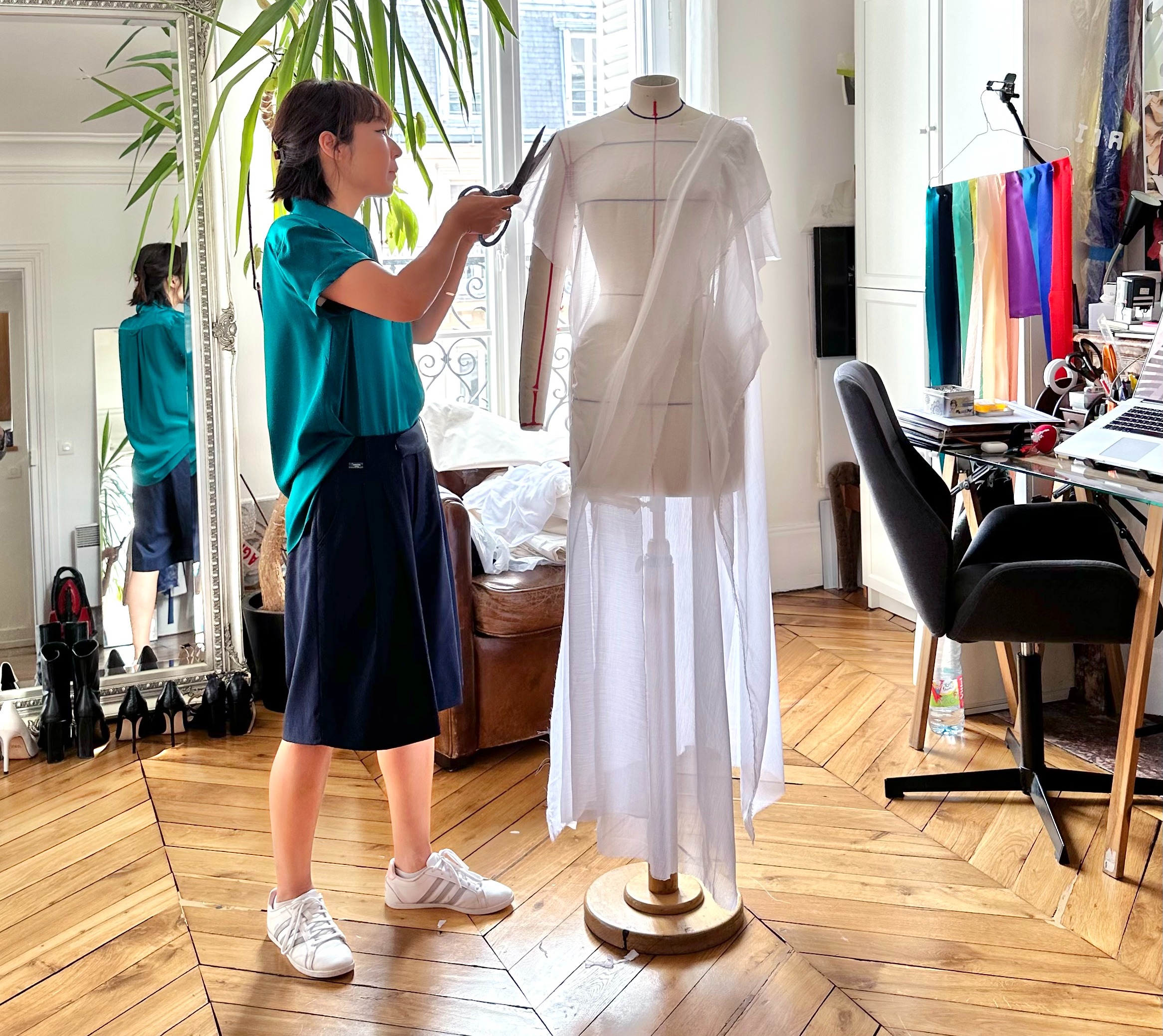 RIVOLI white - mesh midi skirt