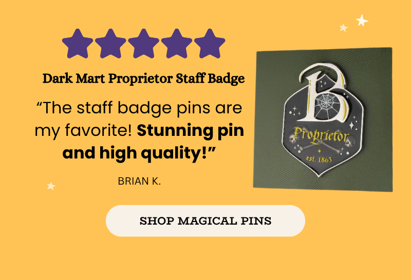 Dark Mart Proprietor enamel pin; 5-star review: 