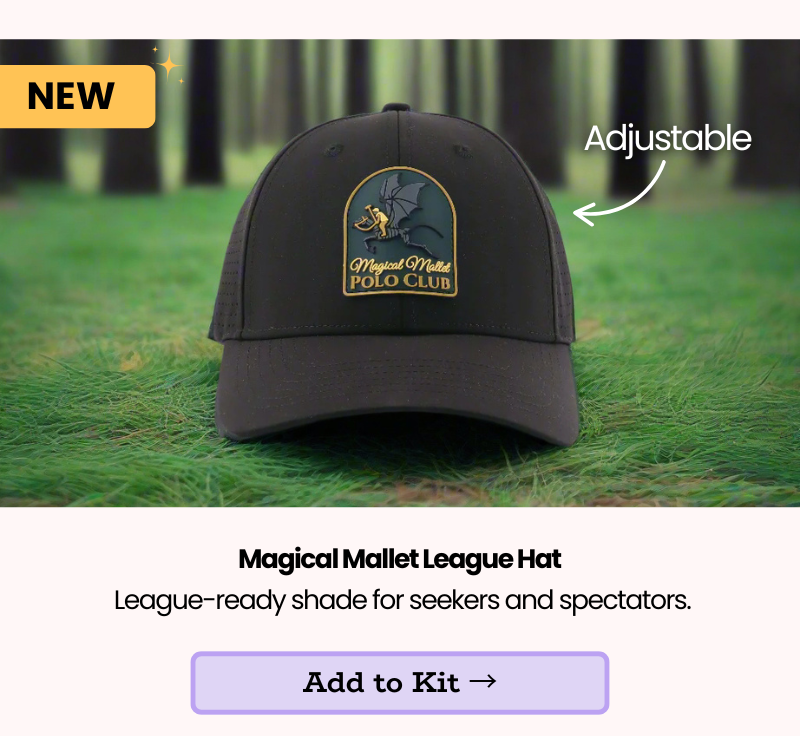 Magical Mallet League Hat, black embroidered cap with adjustable fit.