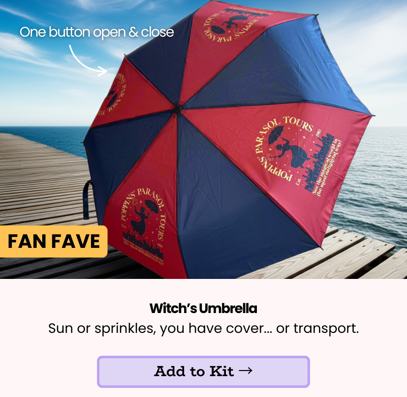 Witch's Umbrella, compact auto-open & close umbrella for sun or showers.