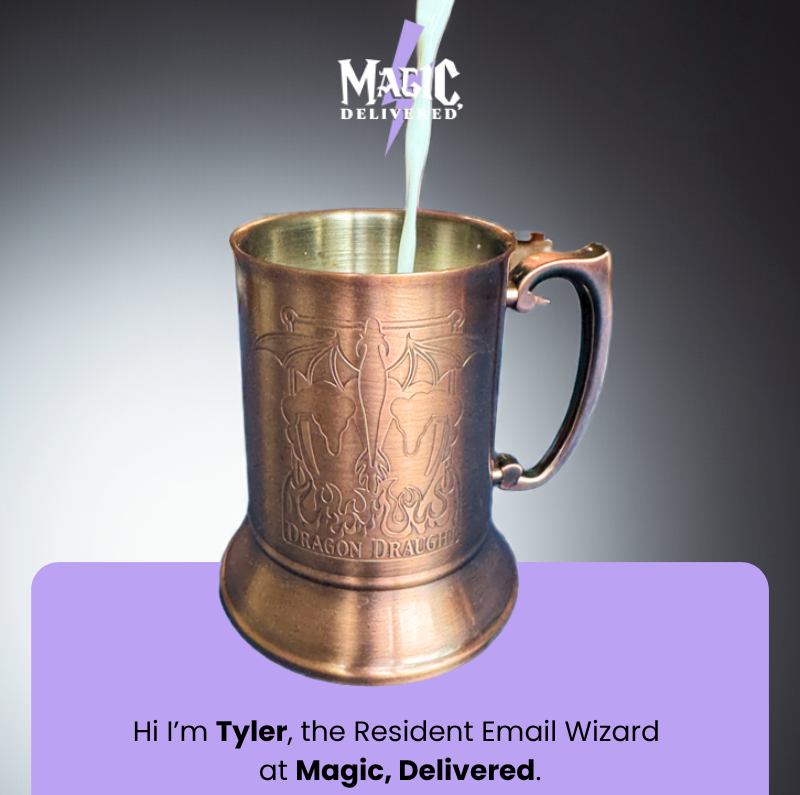 Copper Dragon Draught mug with potion pouring in.