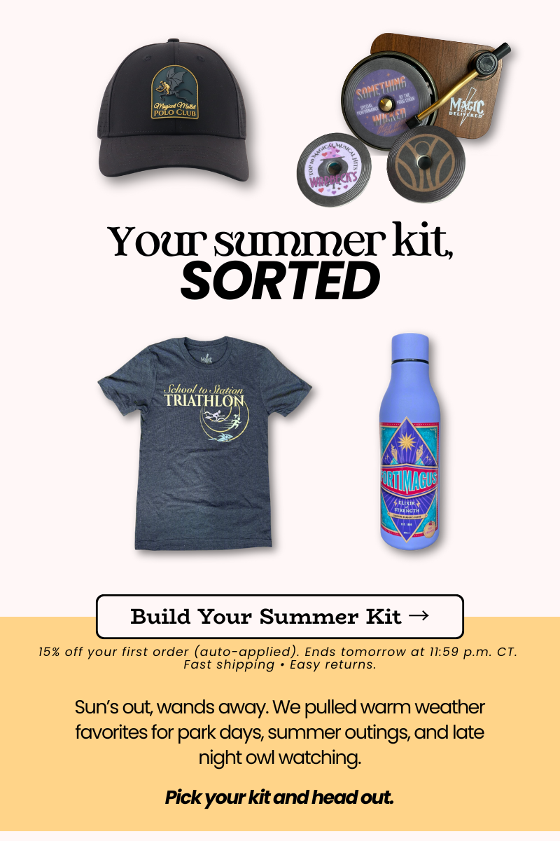Summer picks from Magic, Delivered: hat, tee, insulated bottle, umbrella, air freshener, lip balm. Build Your Summer Kit.