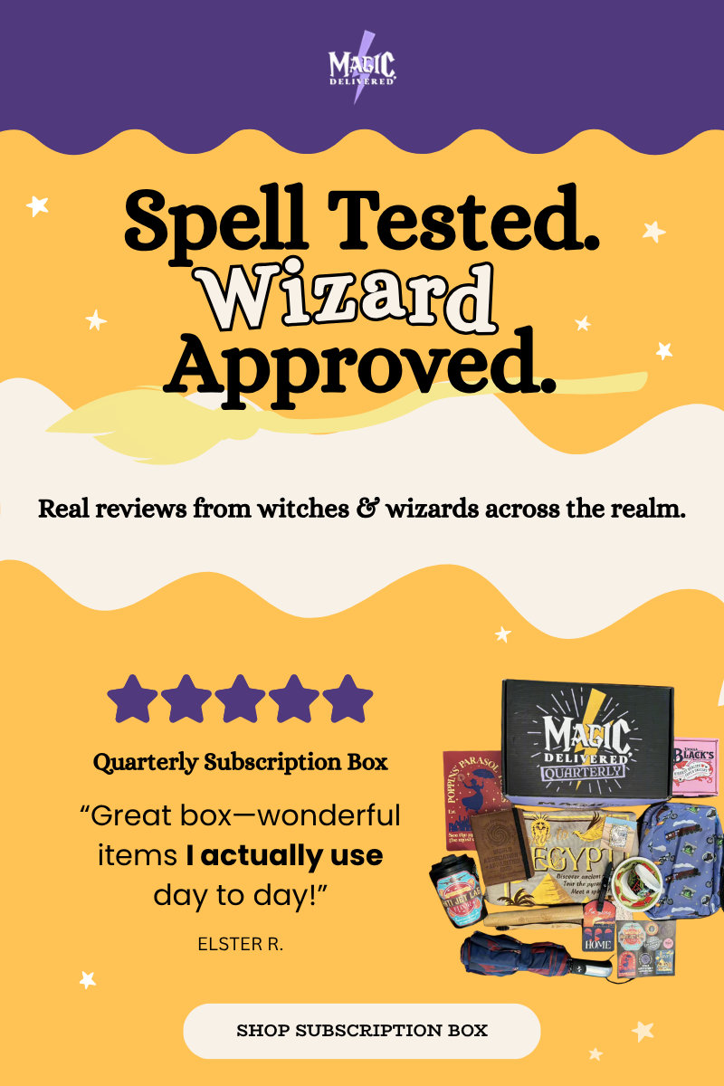 Spell Tested. Wizard Approved. Hero graphic with tagline: Real reviews from witches & wizards across the realm. Quarterly Subscription Box collage; 5-star review: 