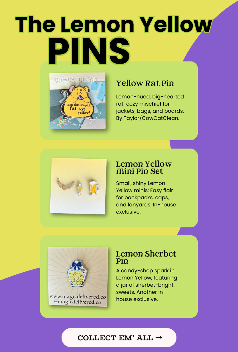 Meet the Lemon Yellow pins... Yellow Rat Pin + Lemon Yellow Mini Pin Set + Lemon Sherbet Pin - Collect em' all