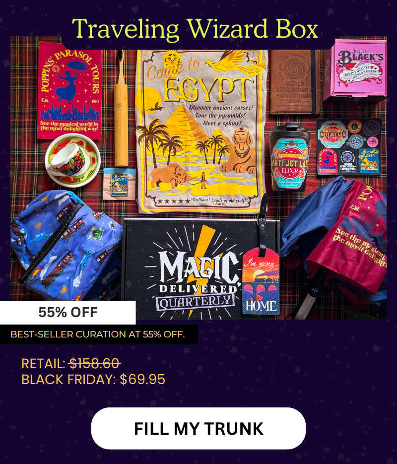 Traveling Wizard Box at 55% off. Retail $158.60, Black Friday $69.95. Best-seller curation. Button: Fill My Trunk.