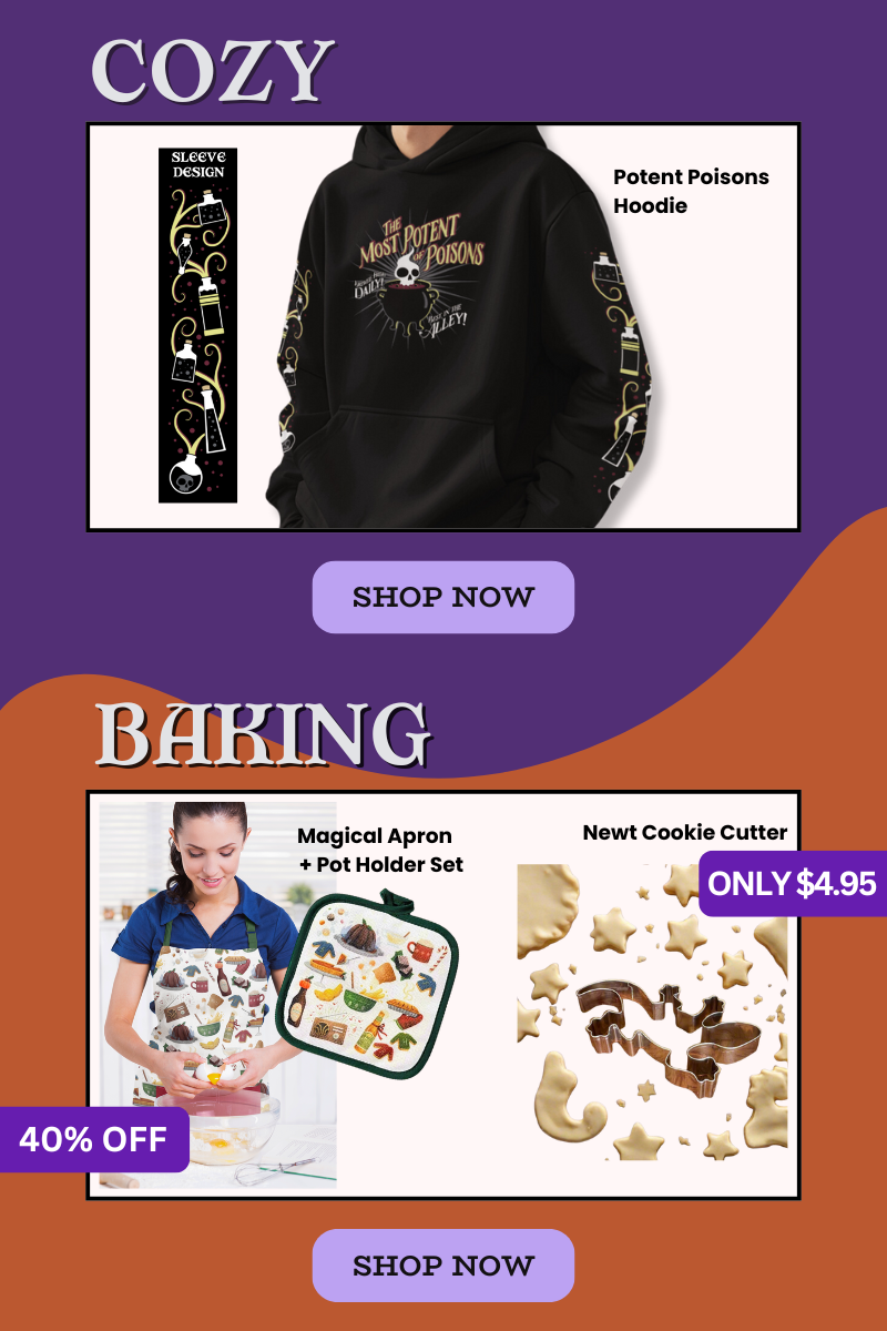 Cozy Potent poisons Hoodie, Magical Apron + Pot Holder Set & Newt Cookie Cutter