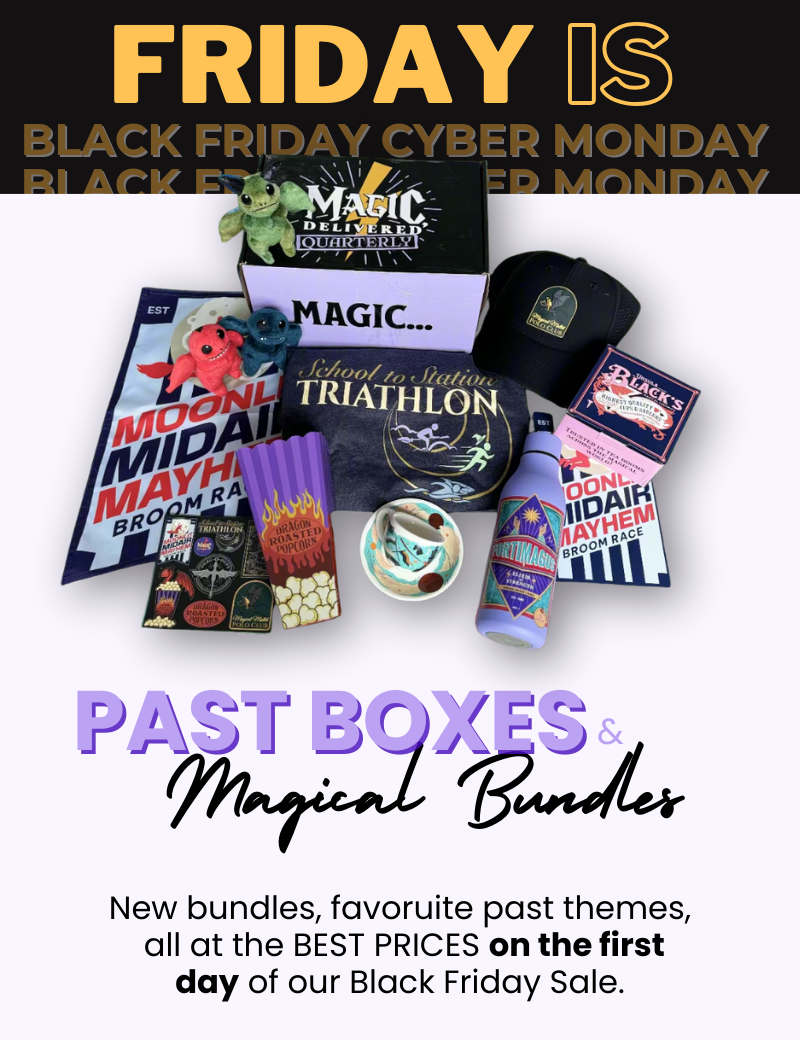Feature image of curated past boxes and bundle items with headline 'Past Boxes & Magical Bundles' and note: best prices on the first day.