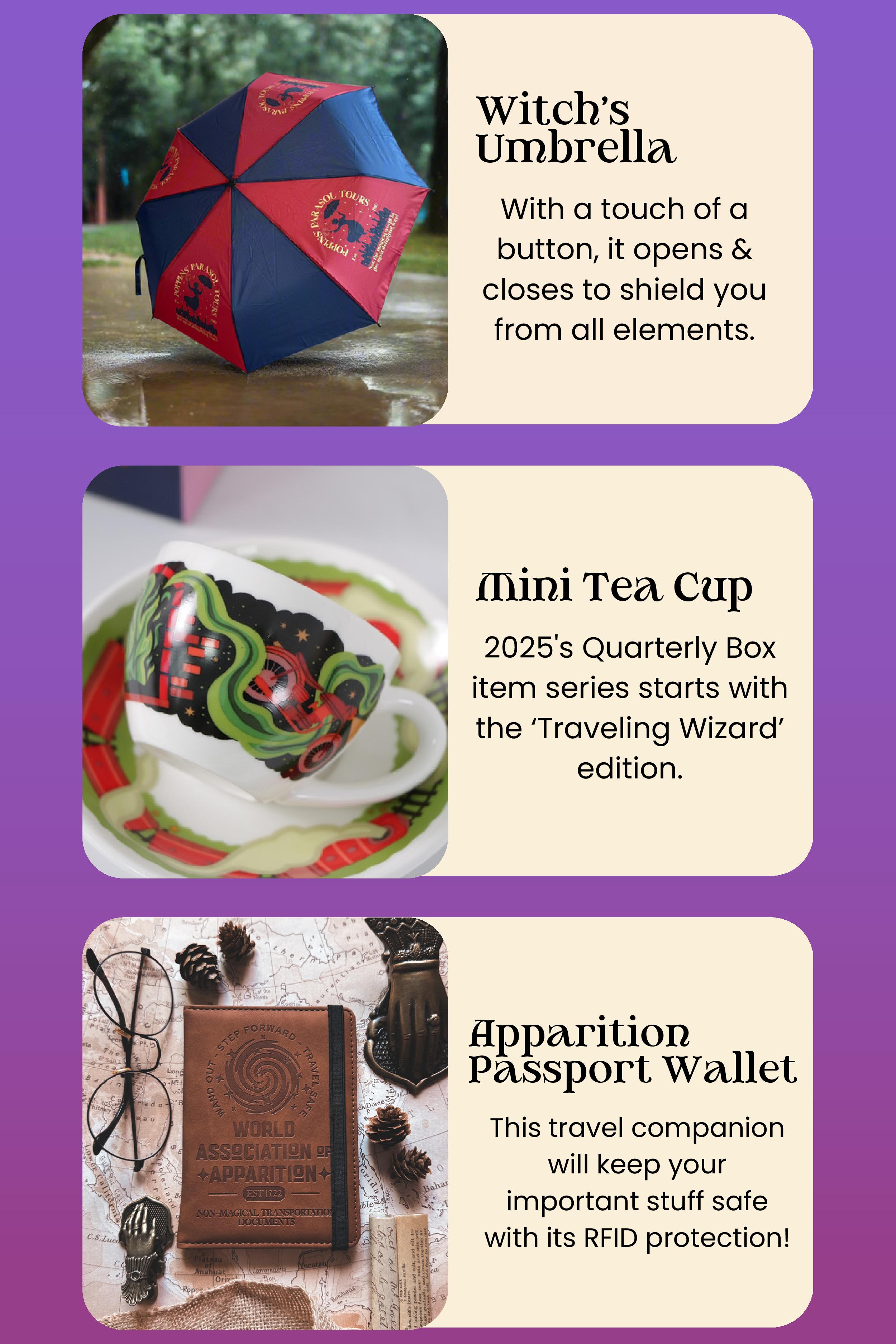 Trip to Egypt T-shirt, Witch's Umbrella, Mini Tea Cup, Apparition Passport Wallet