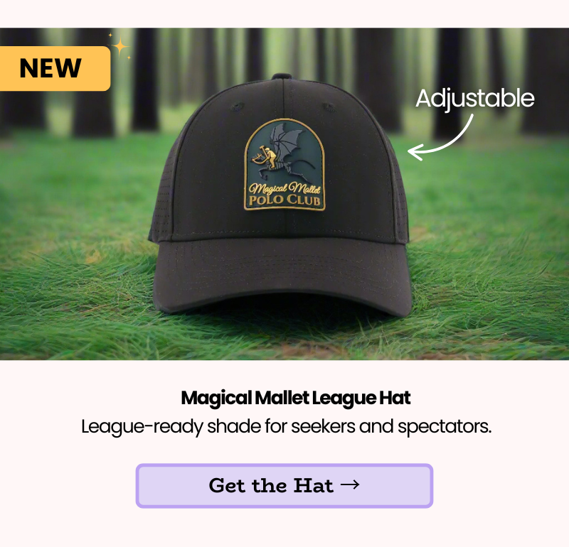Magical Mallet League Hat, black embroidered cap with adjustable fit.