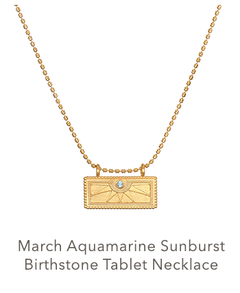 March Aquamarine Sunburst Birthstone Tablet Necklace