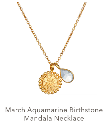 March Aquamarine Birthstone Mandala Necklace
