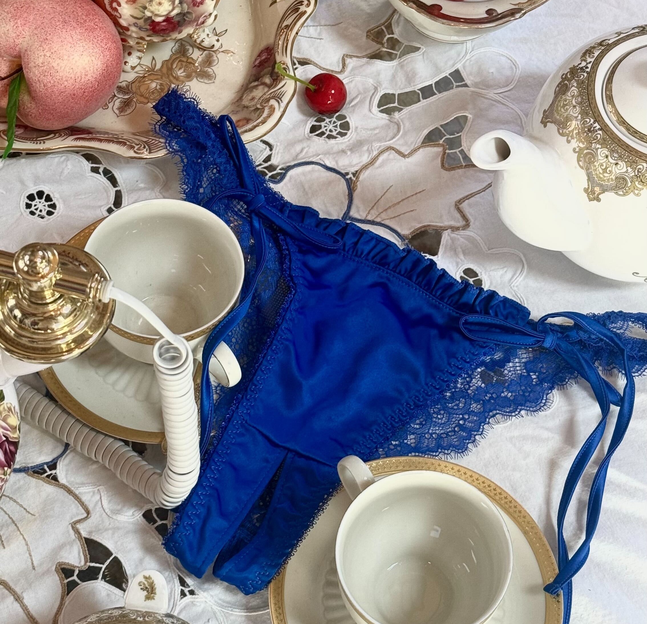 Adelaide Crotchless Thong in Blue