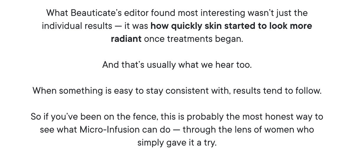 What Beauticate’s editor found most interesting wasn’t just the individual results — it was how quickly skin started to look more radiant once treatments began.