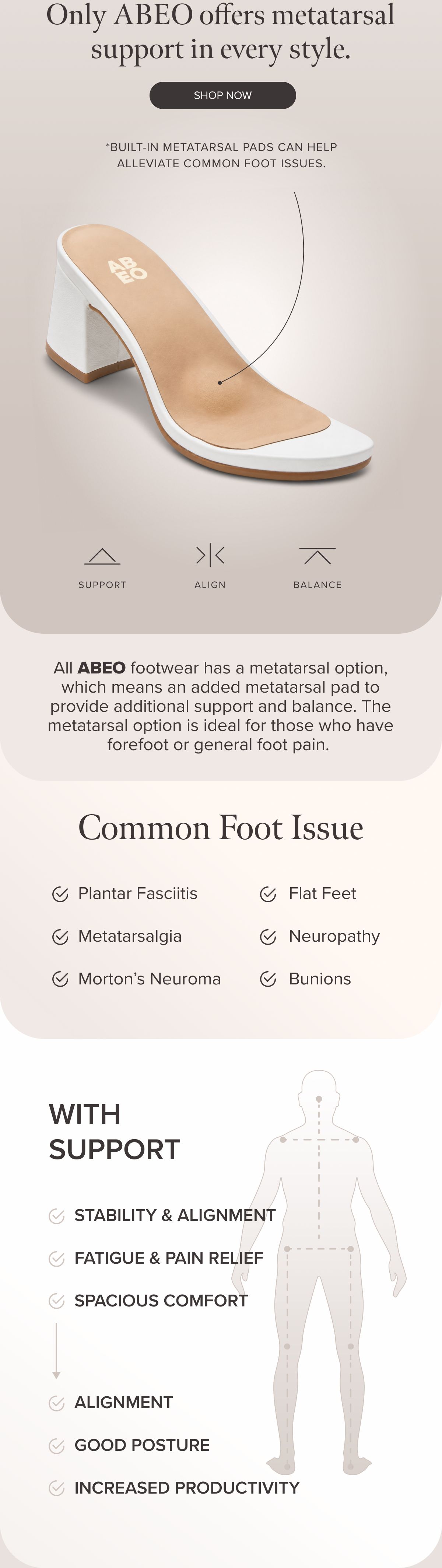 Only ABEO offers metatarsal support in every style
