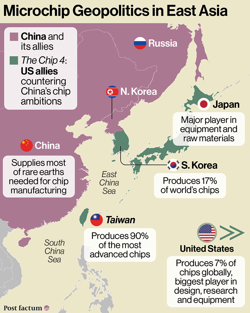 Map of microchip manufacturing in Asia infographic