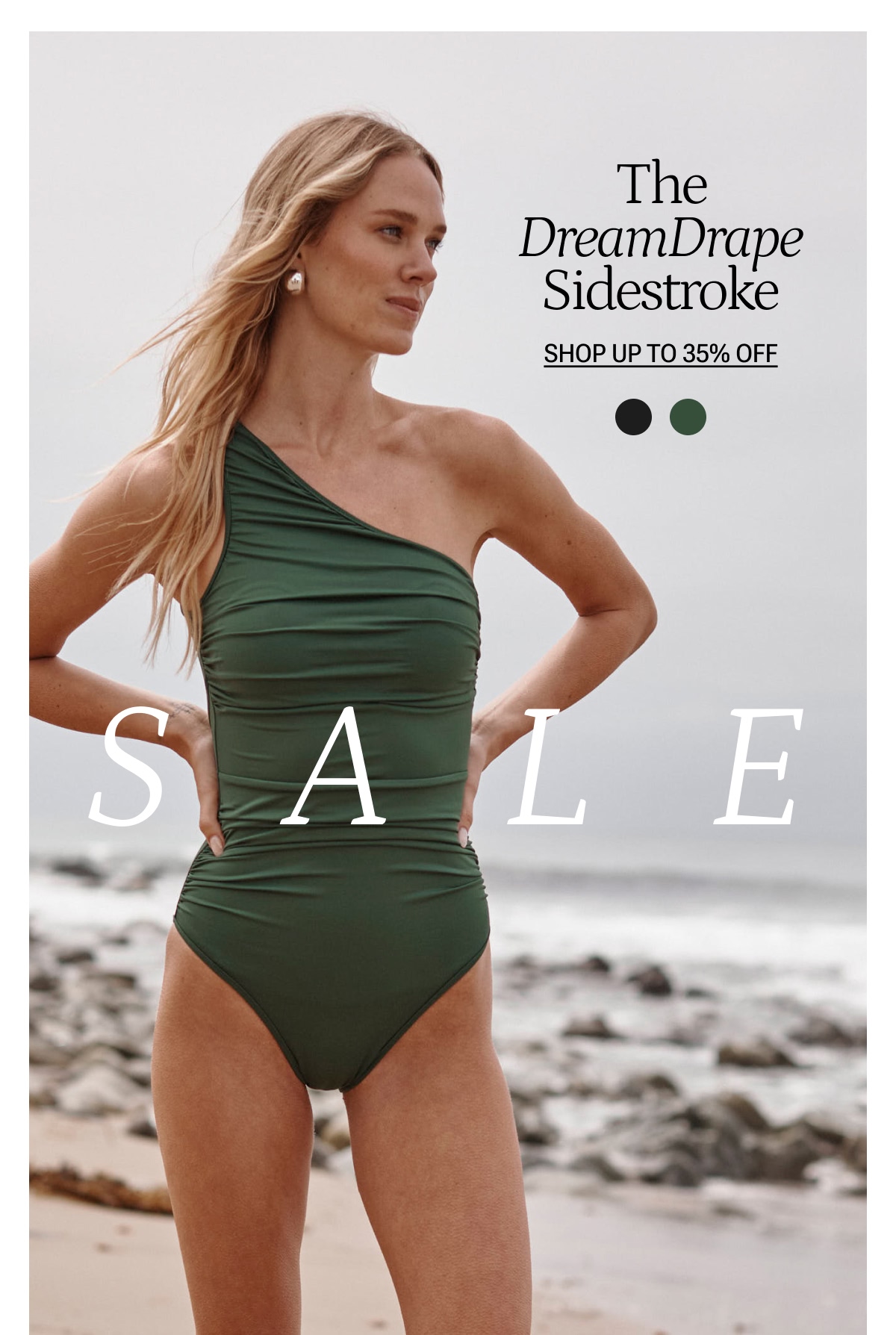 Model in dreamdrape olive one piece swimsuit