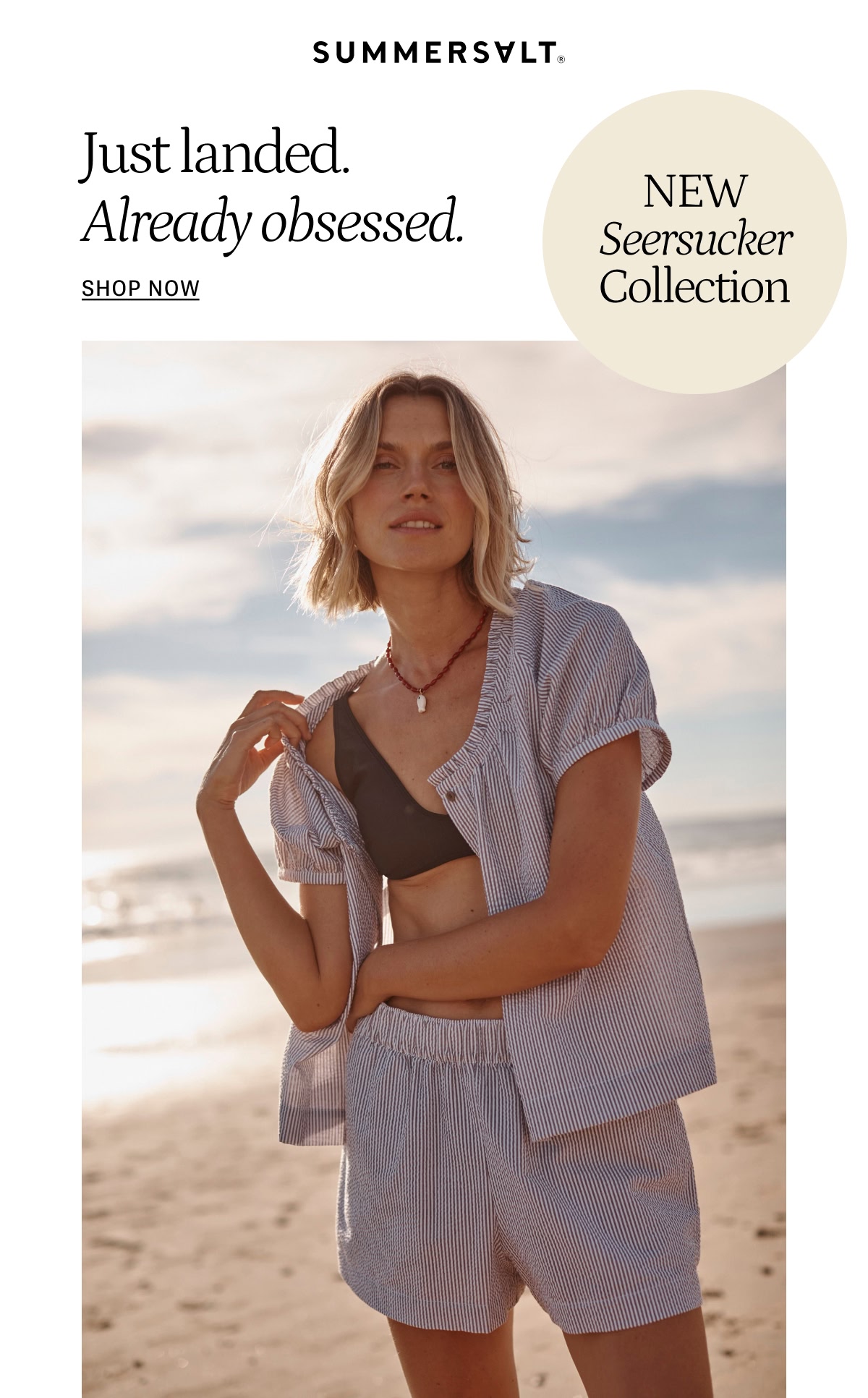 Model in new Summersalt seersucker