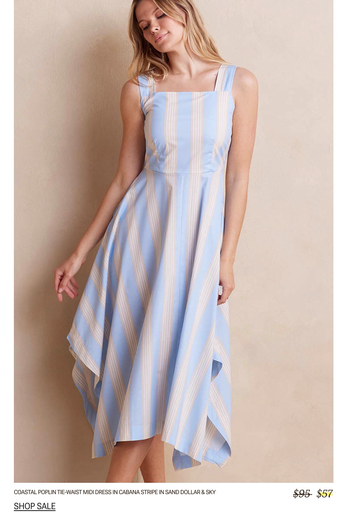 Model wearing striped summer maxi dress