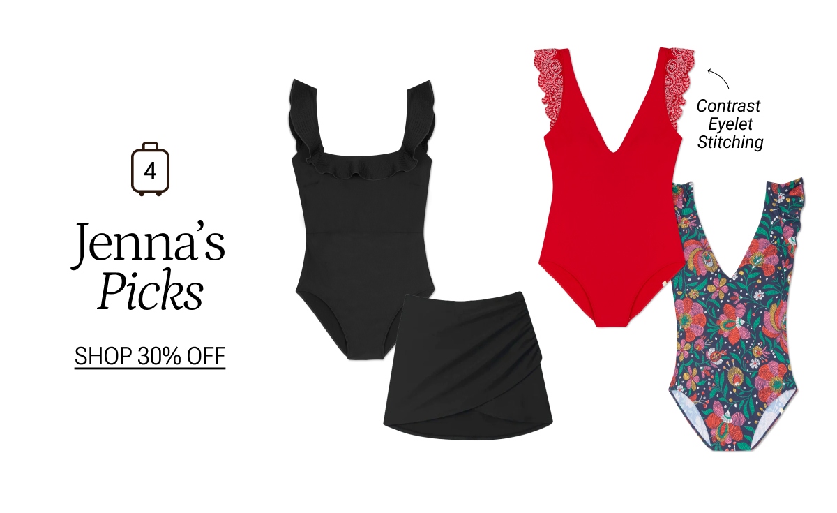 Multi colored one piece swimsuits and swim skirt