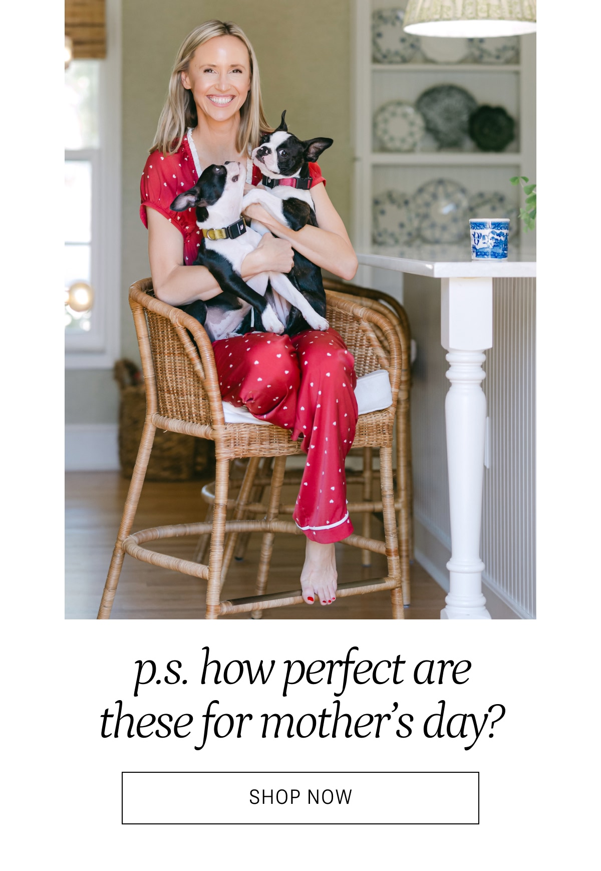 Model in love dot print pajamas