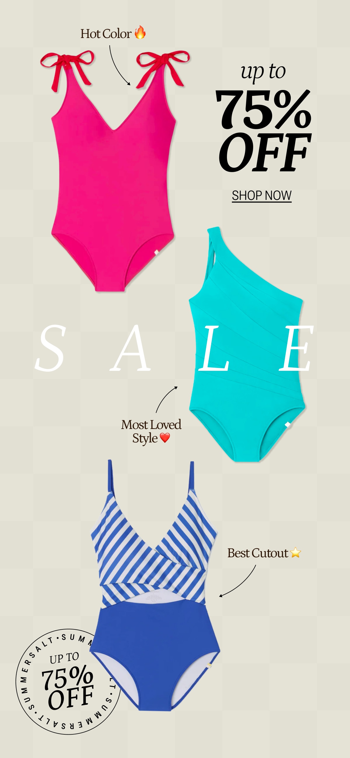 Bright colored Summersalt one piece swimsuits