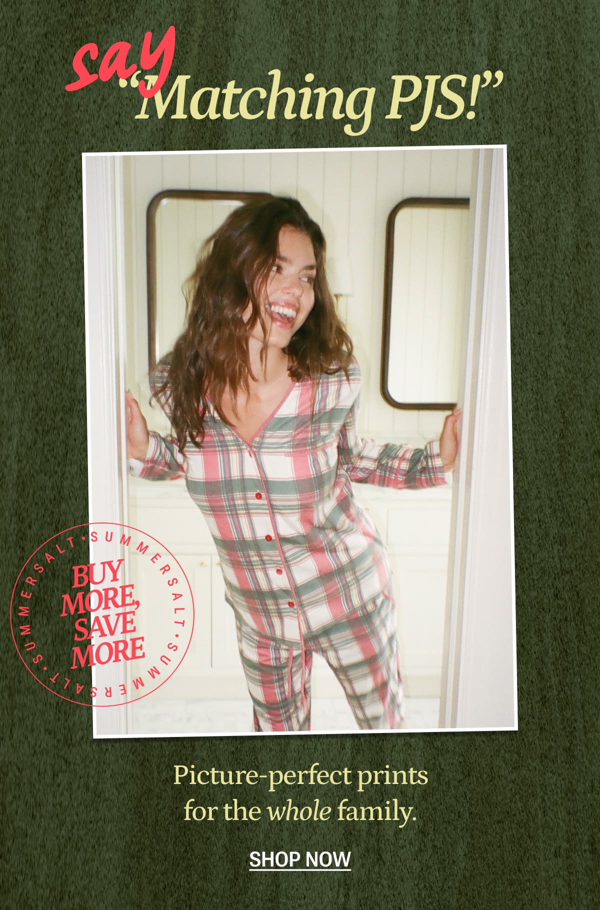 Model in a holiday pajama set