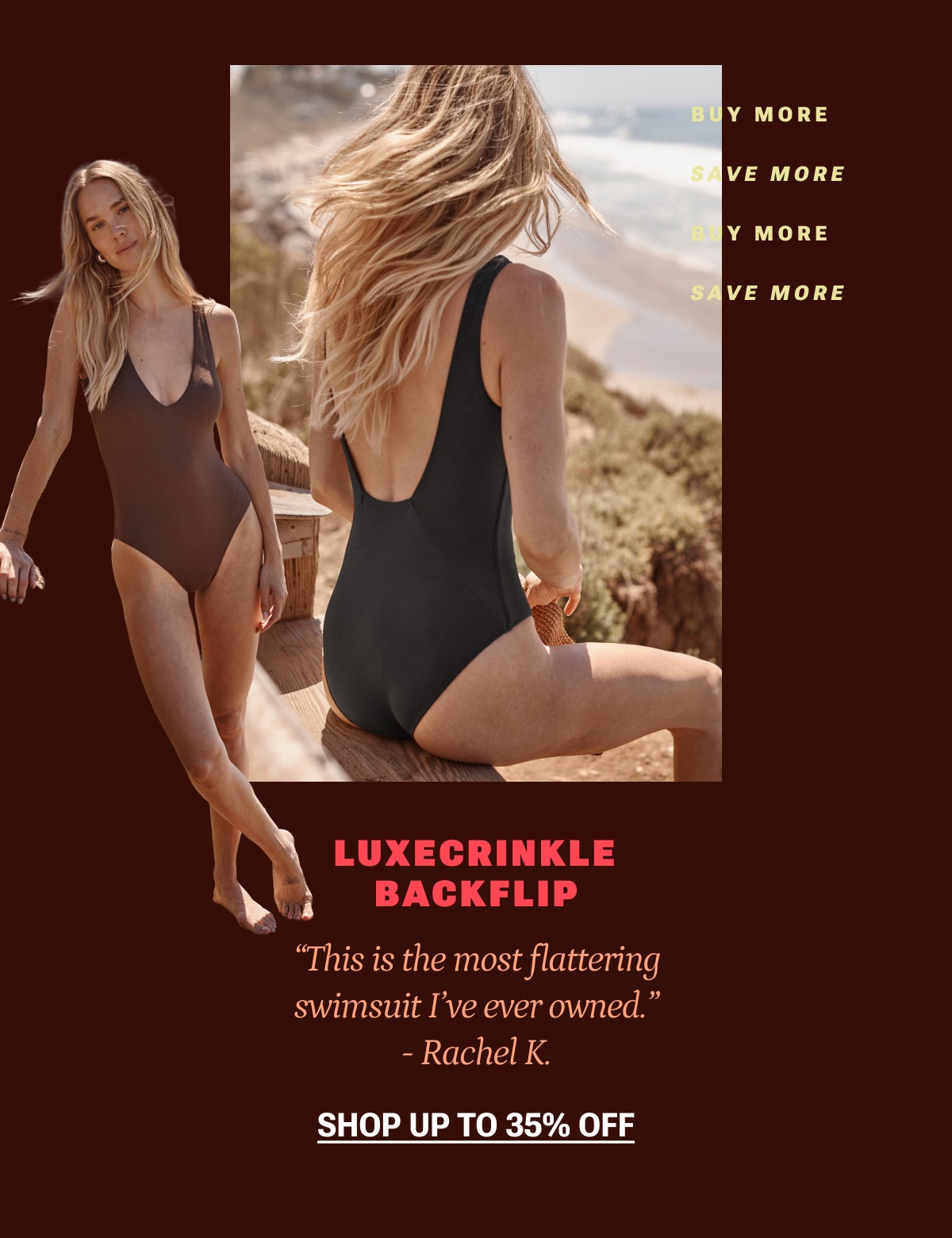 Model in LuxeCrinkle Backflip swimsuit
