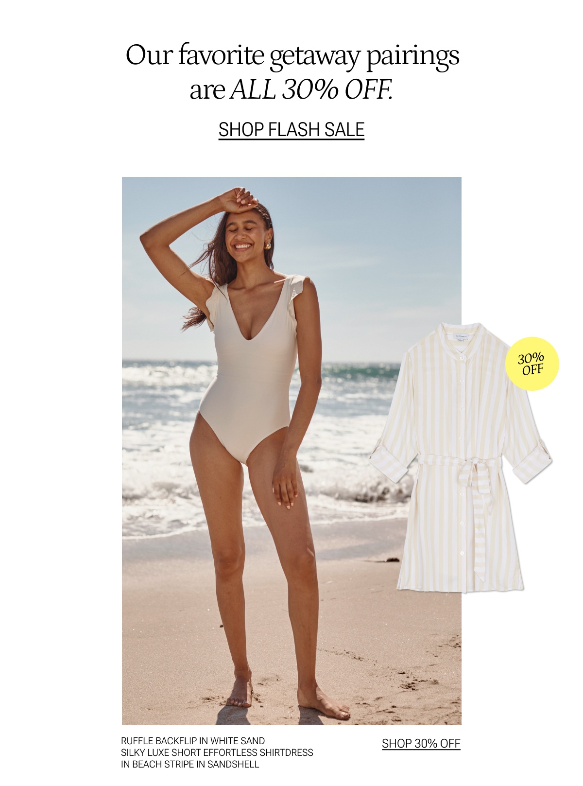 Model in white one piece swimsuit