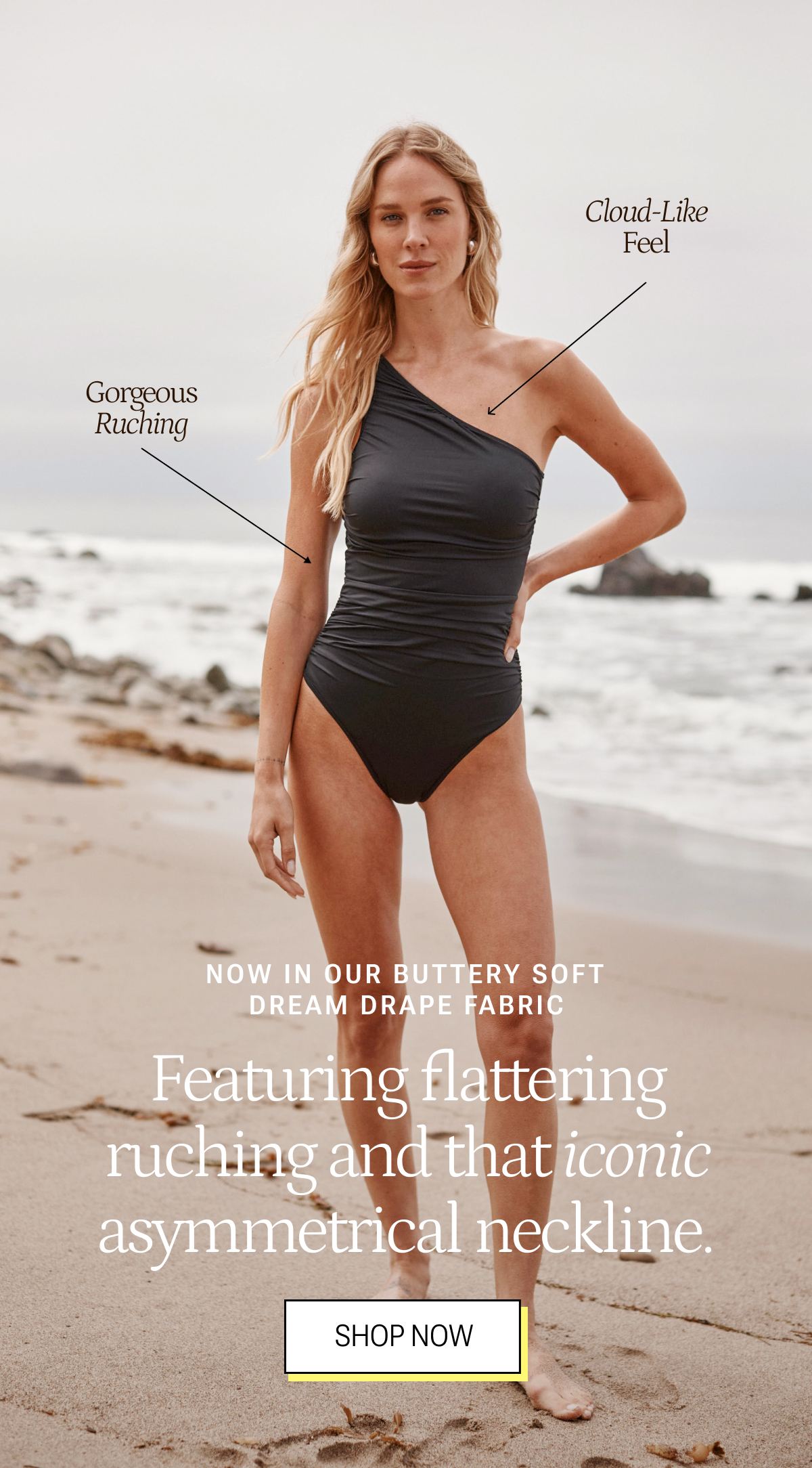 Model in black dreamdrape sidestroke