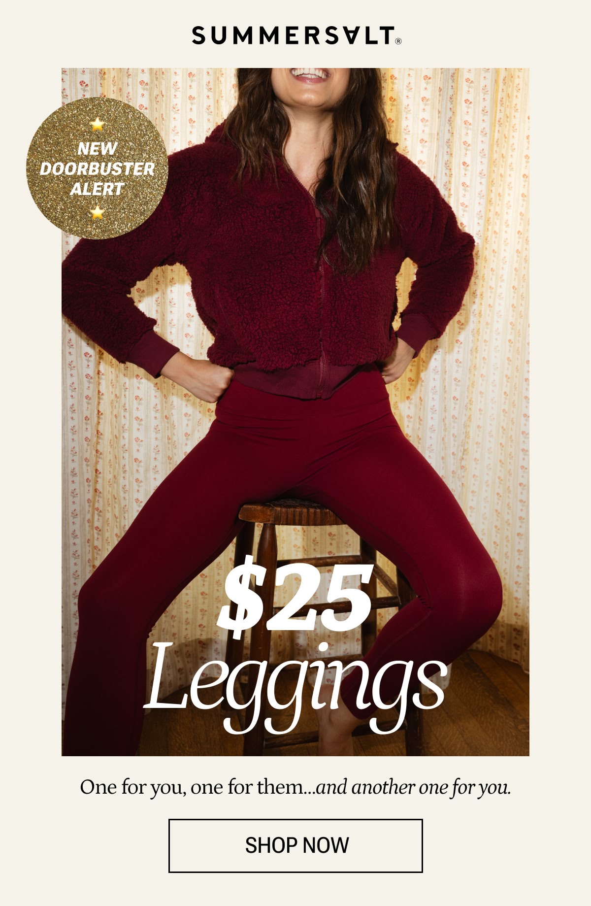 Model in pinot fleece jacket and matching leggings