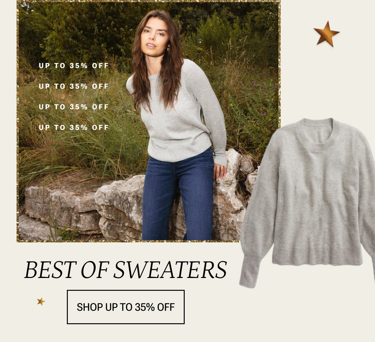 Model in gray sweater