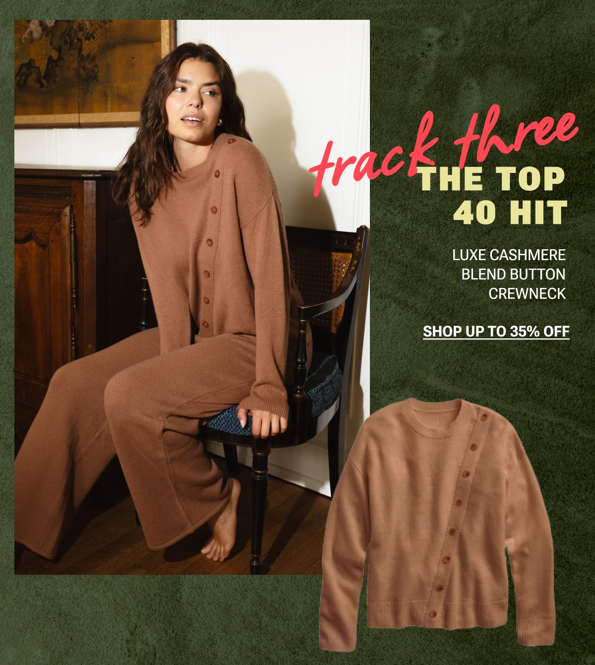 Model in praline cashmere set