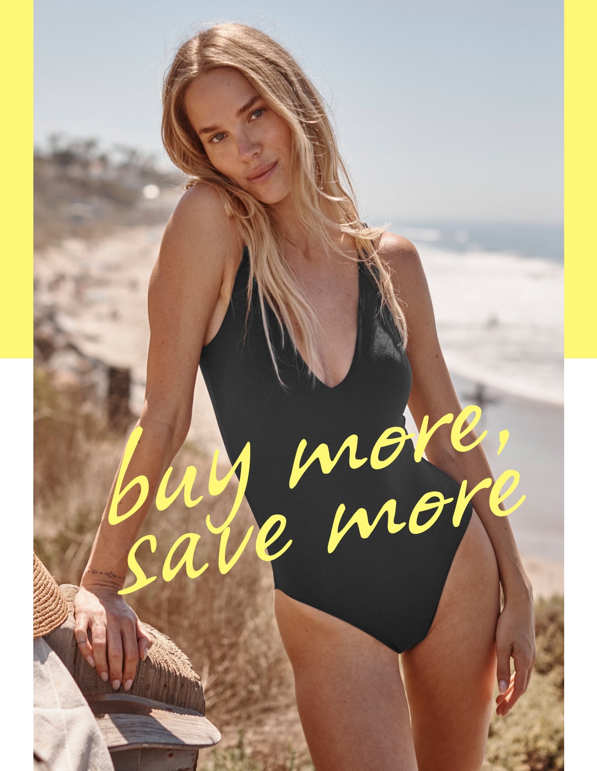 Model in luxecrinkle one piece swimsuit