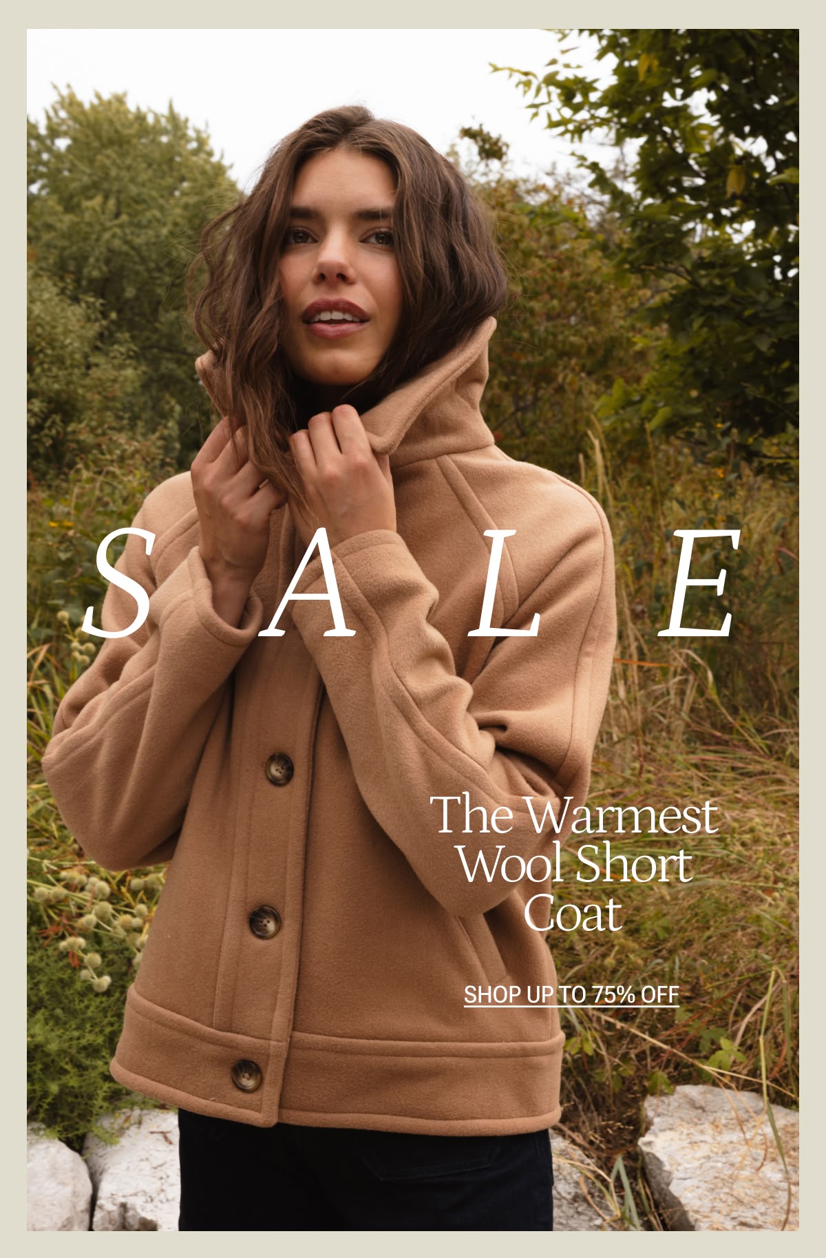 Model in brown wool short coat