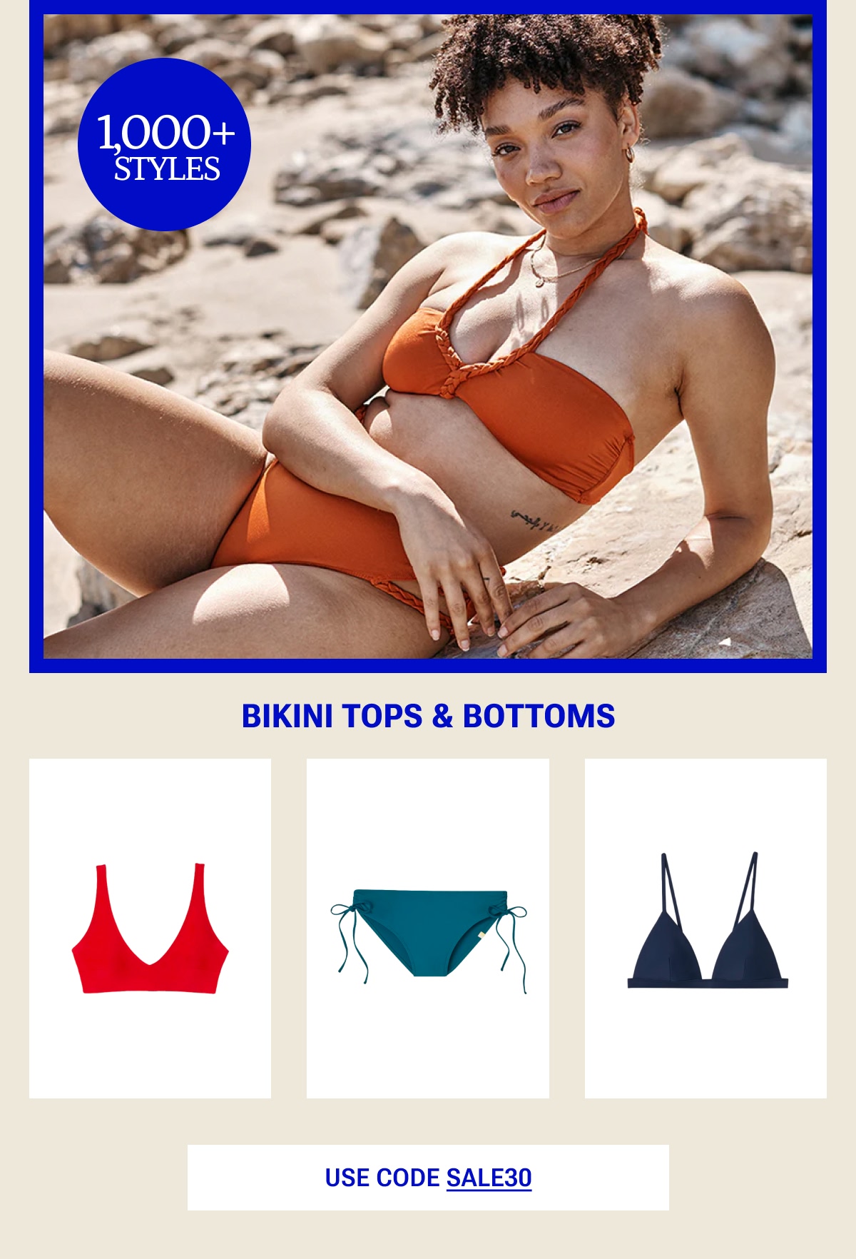 Model in braided bikini top