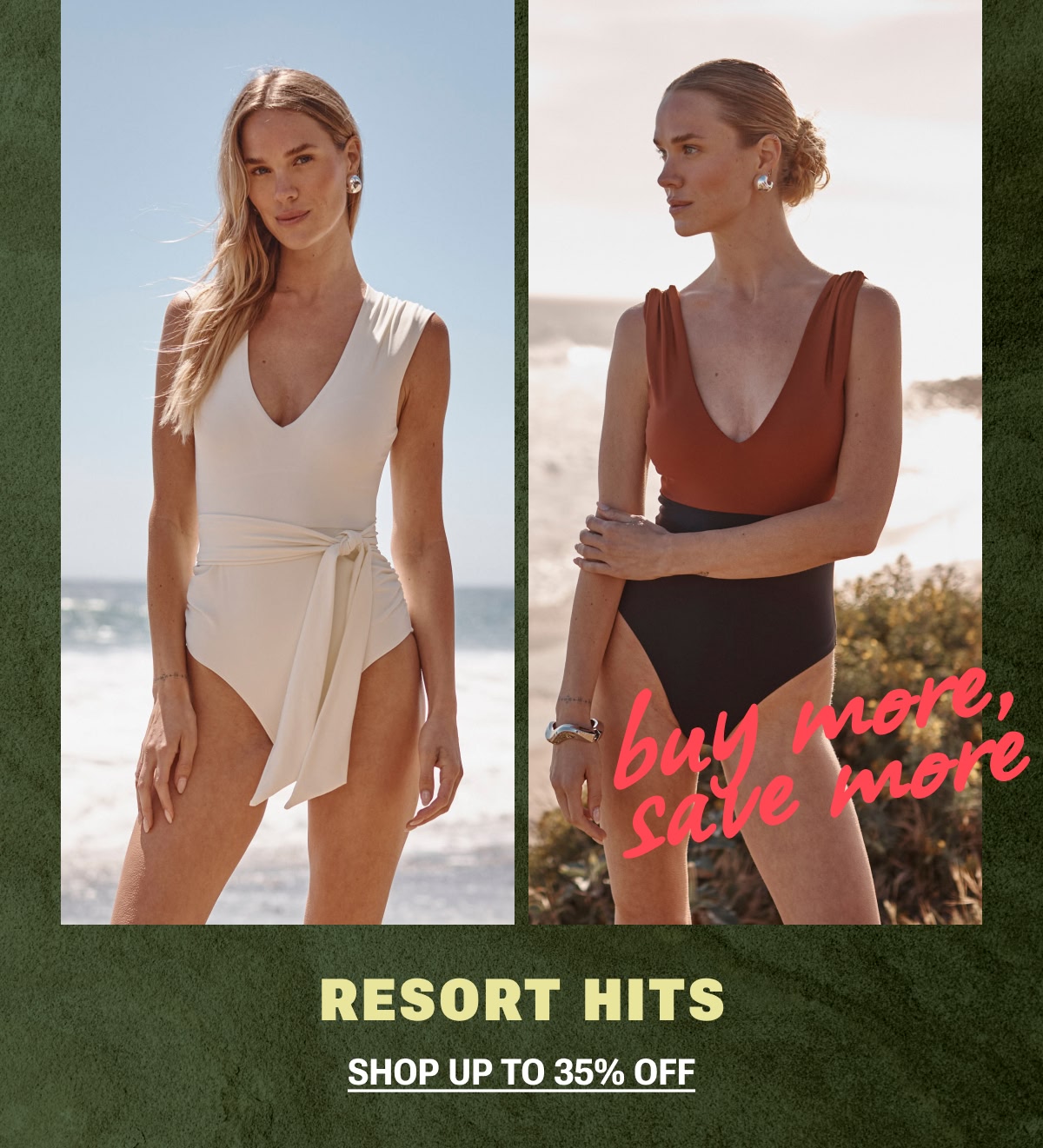 Models in Summersalt one piece swimsuits