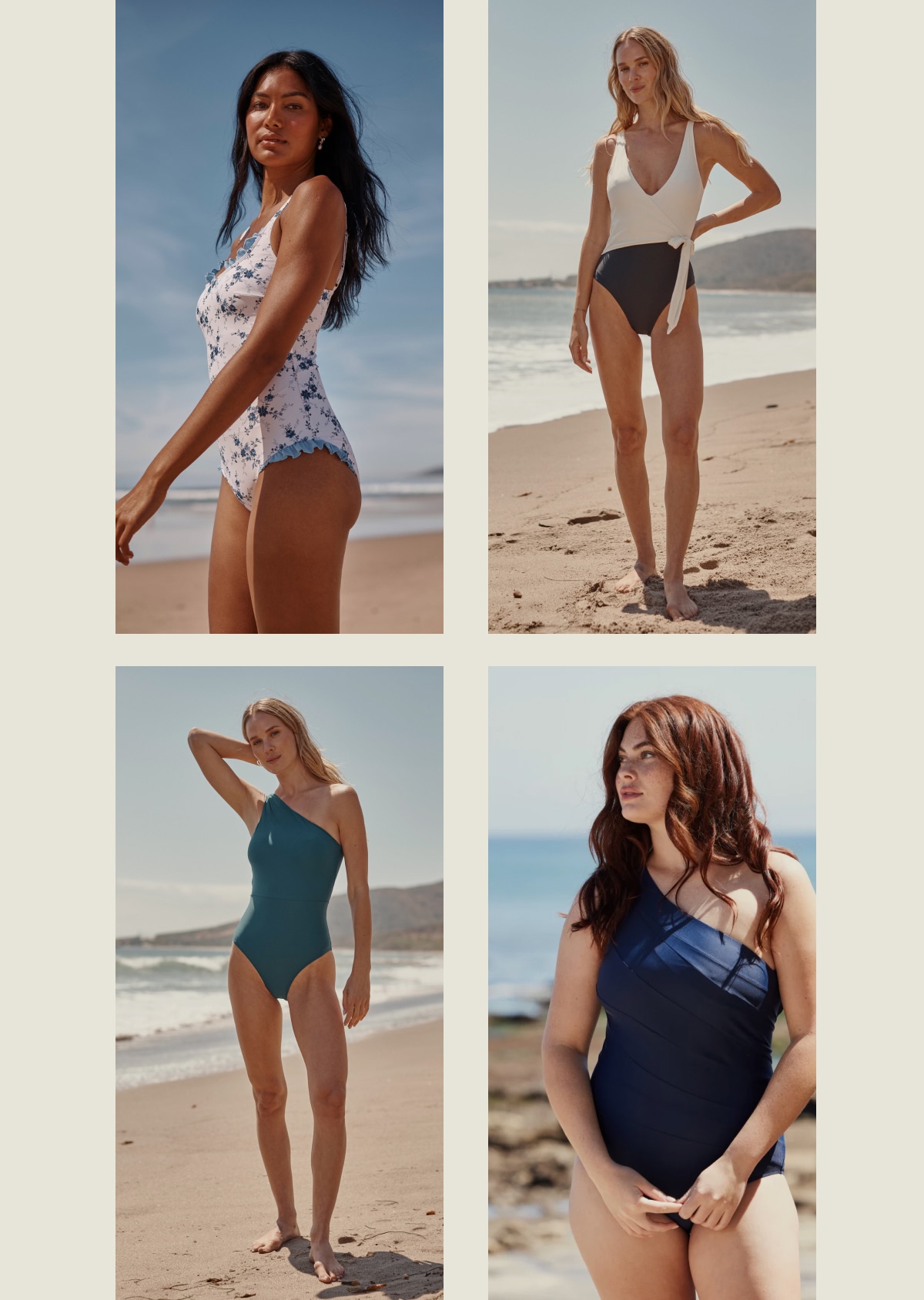 Models in Summersalt one piece swimsuits