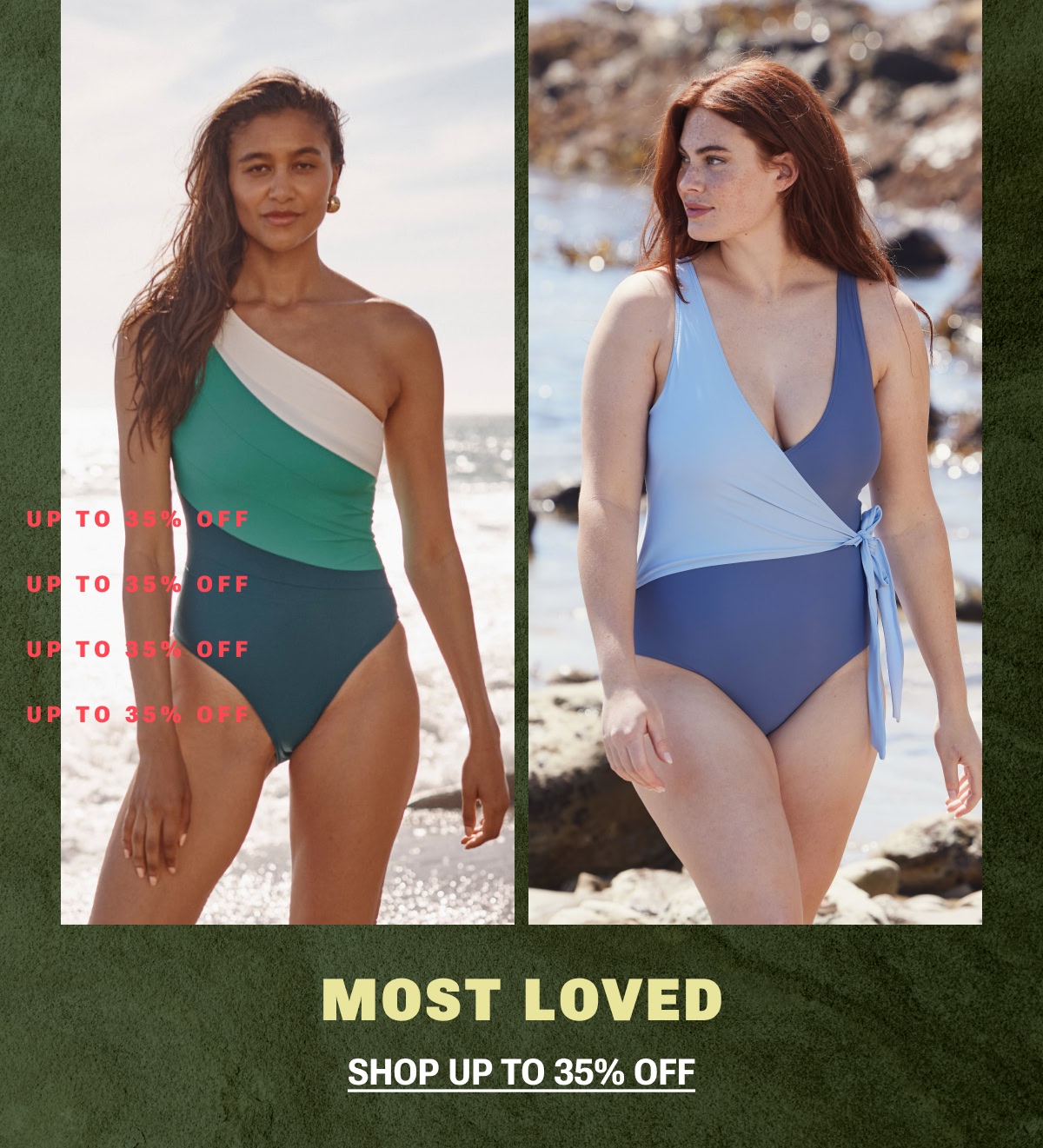 Models in Summersalt one piece swimsuits