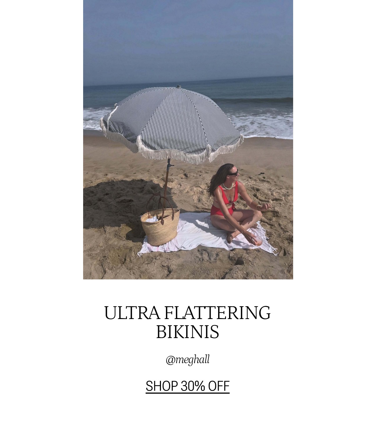 Model wearing matching bikini top and bottom