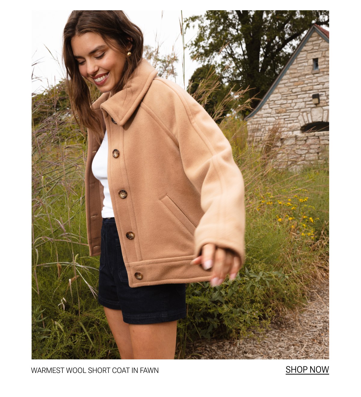 Model in brown wool short coat