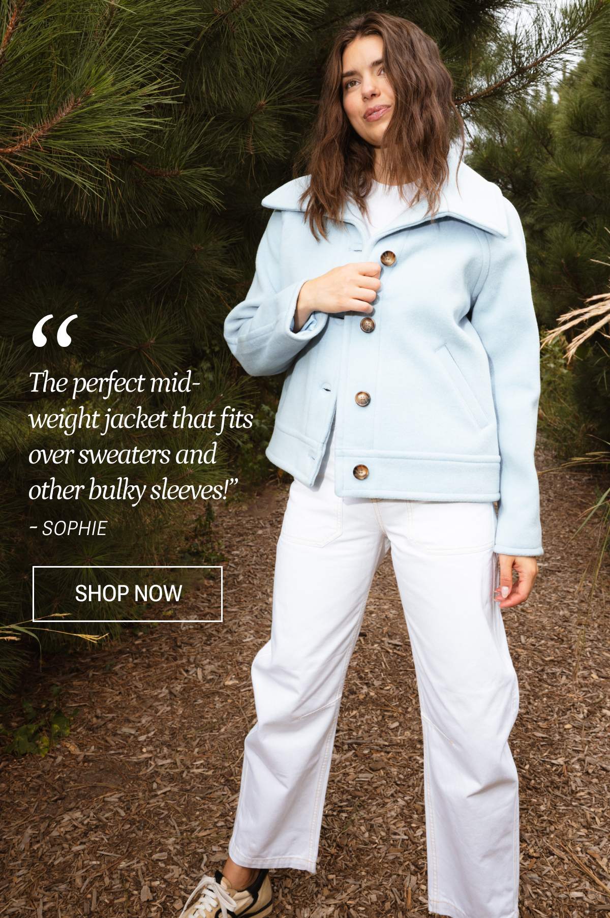 Model in glacier wool short coat