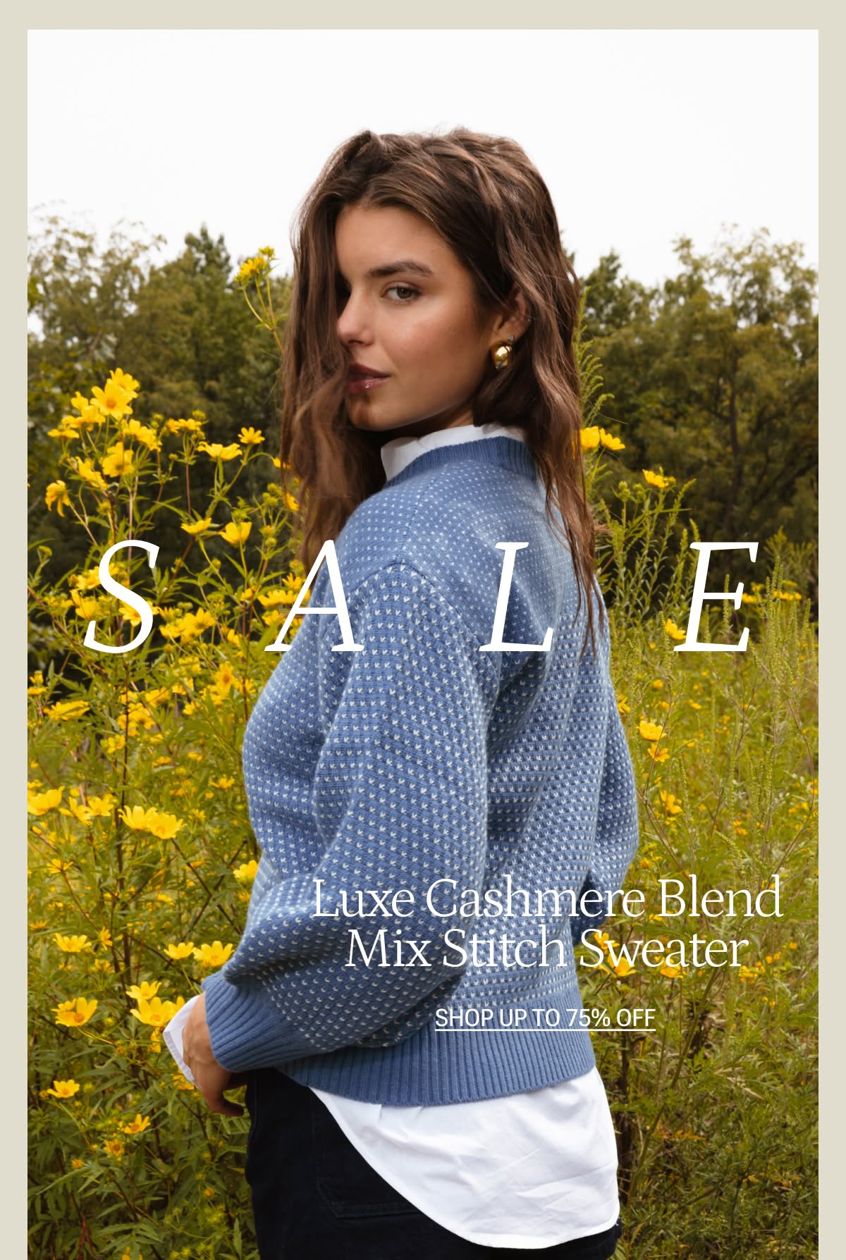 Model in blue cashmere sweater