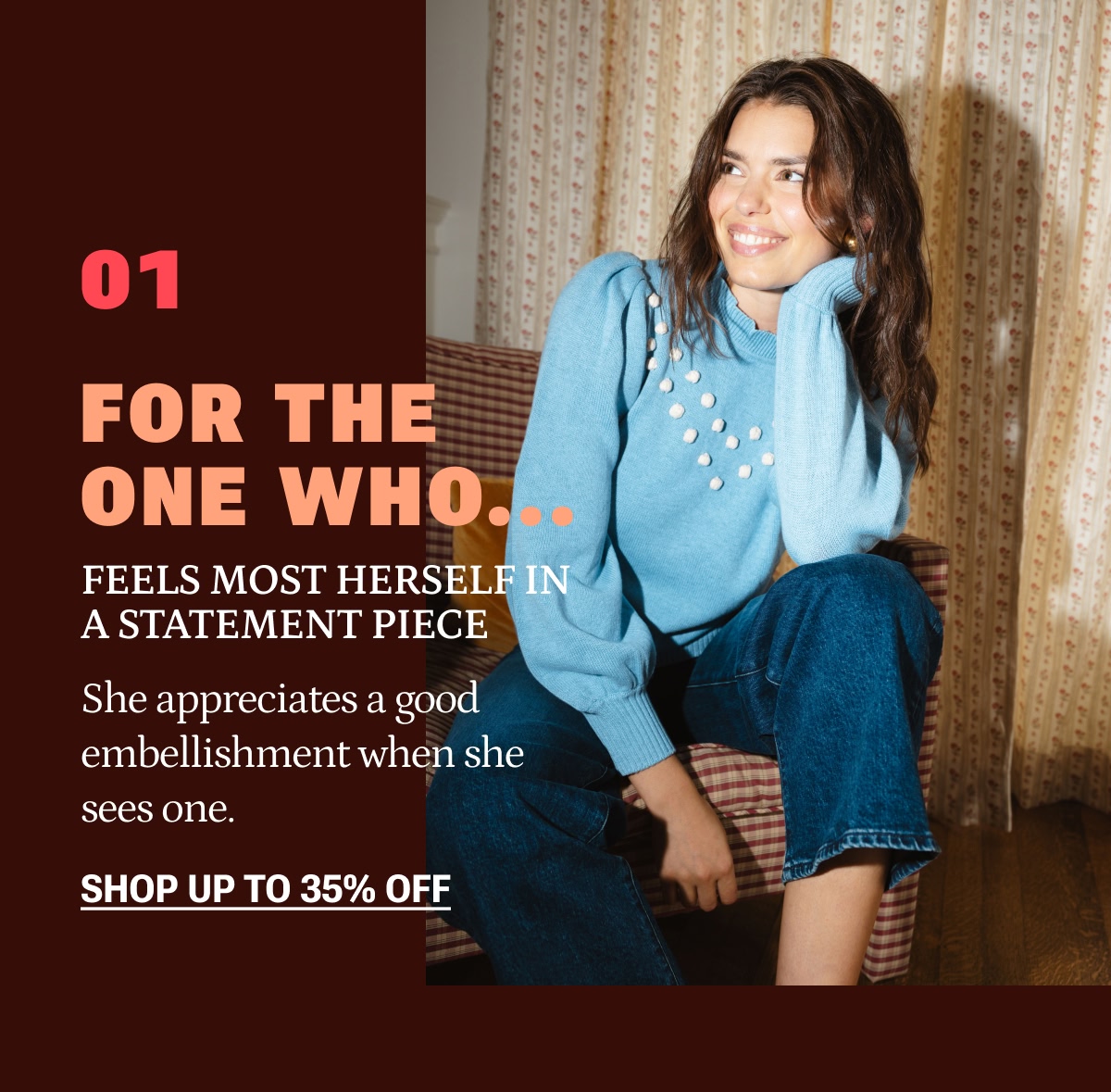 Model in blue cashmere sweater