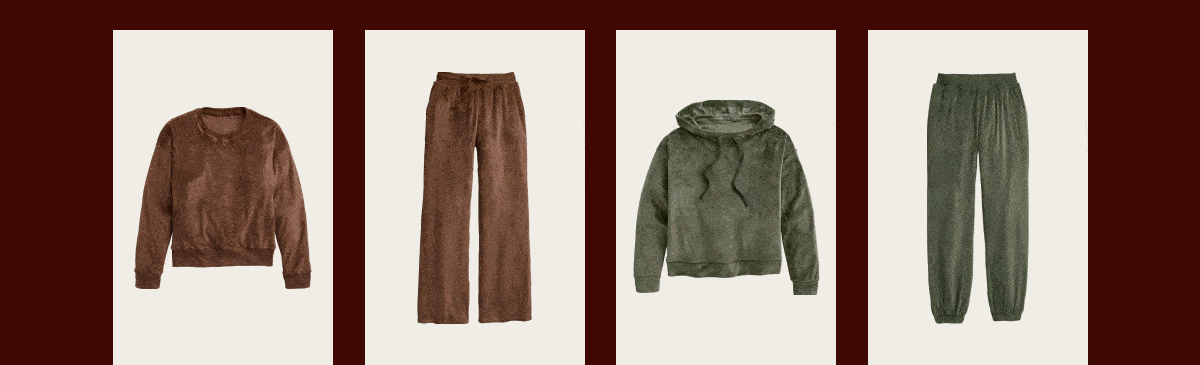 Various Summersalt velour matching tops and bottoms