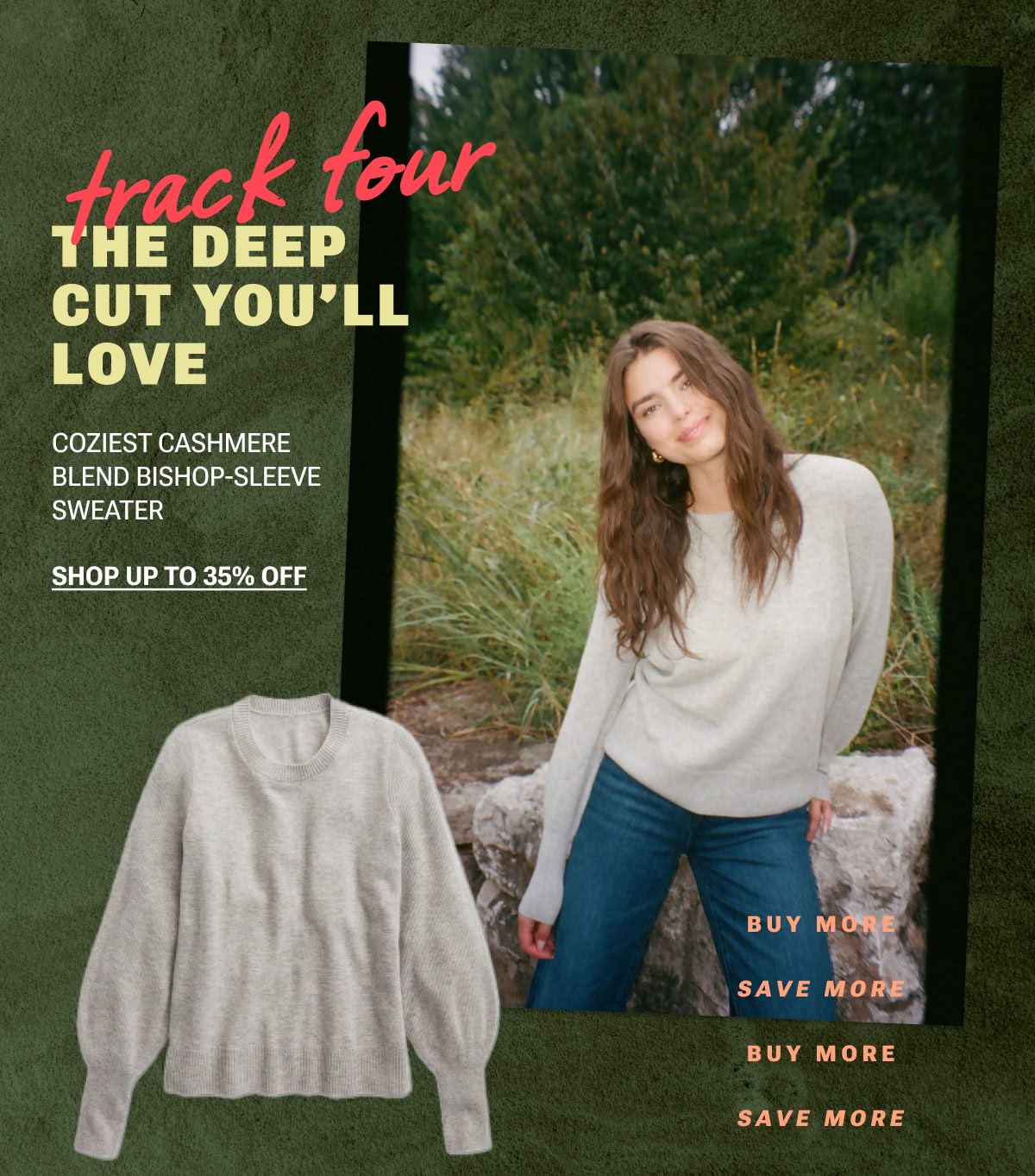 Model in gray cashmere sweater