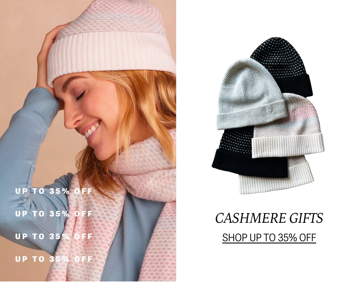 Model in matching winter beanie and winter scarf