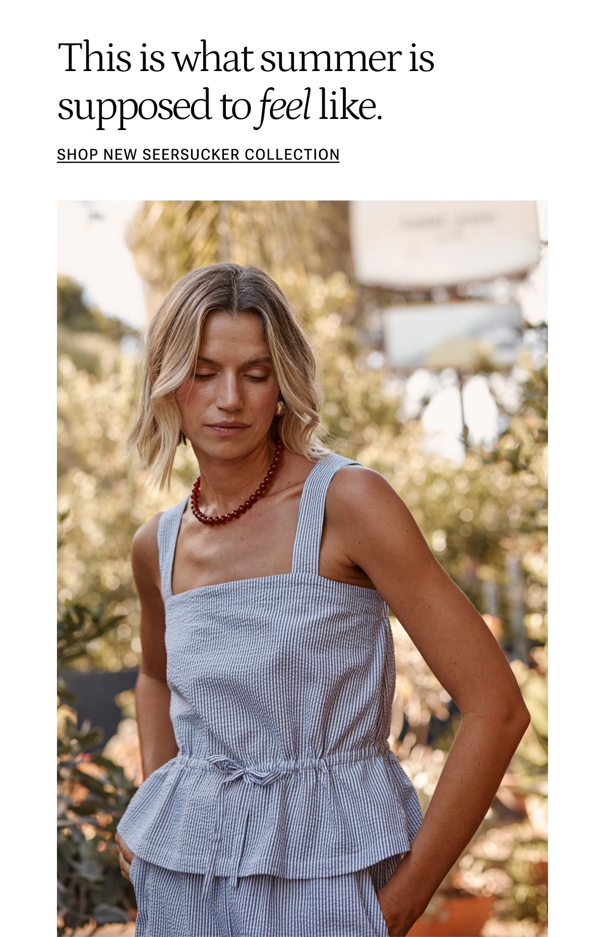 Model in new Summersalt seersucker