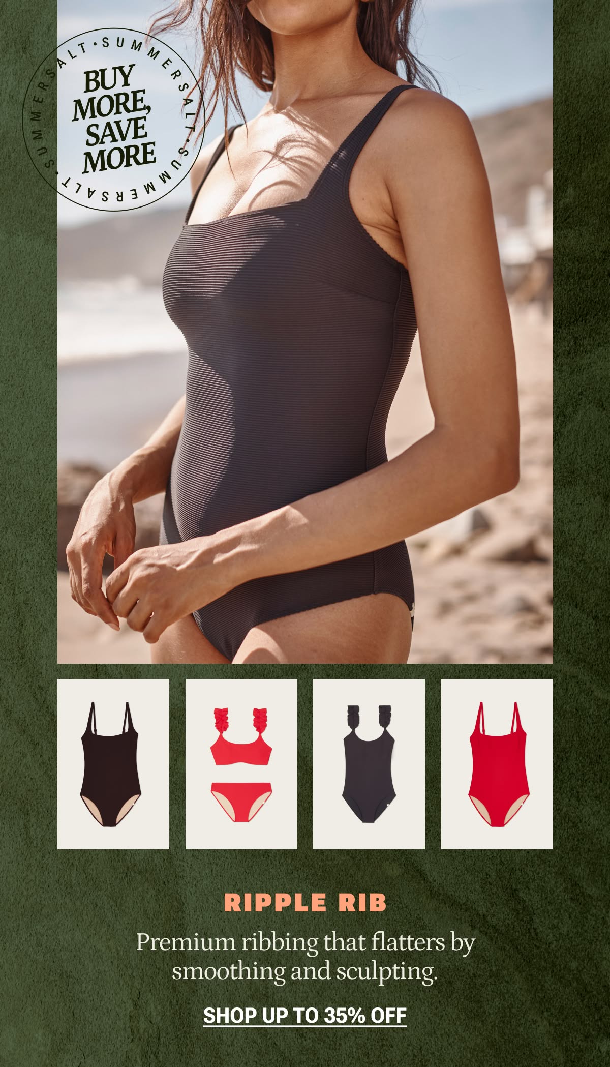 Model in RippleRib Square Neck One Piece