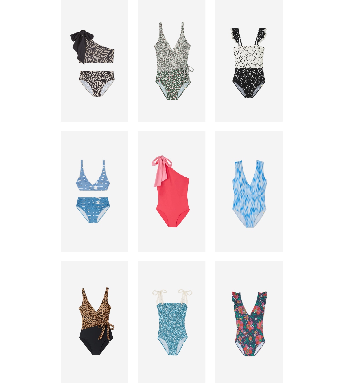 Various printed and patterned one piece swimsuits