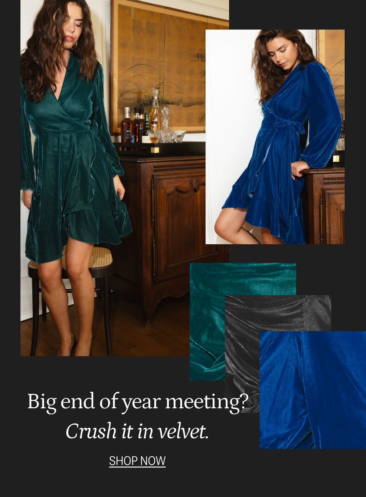 Models in velvet skirt and dress